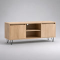Meuble TV beige en MDF avec portes et niches de rangement 180x40x55 cm