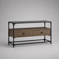 Meuble TV rectangulaire en MDF effet bois marron avec cadre en acier noir et tiroirs 160 x 40 x 75 cm