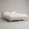 Lit double rectangulaire tissu polyester beige avec tête de lit rembourrée 160 x 200 cm
