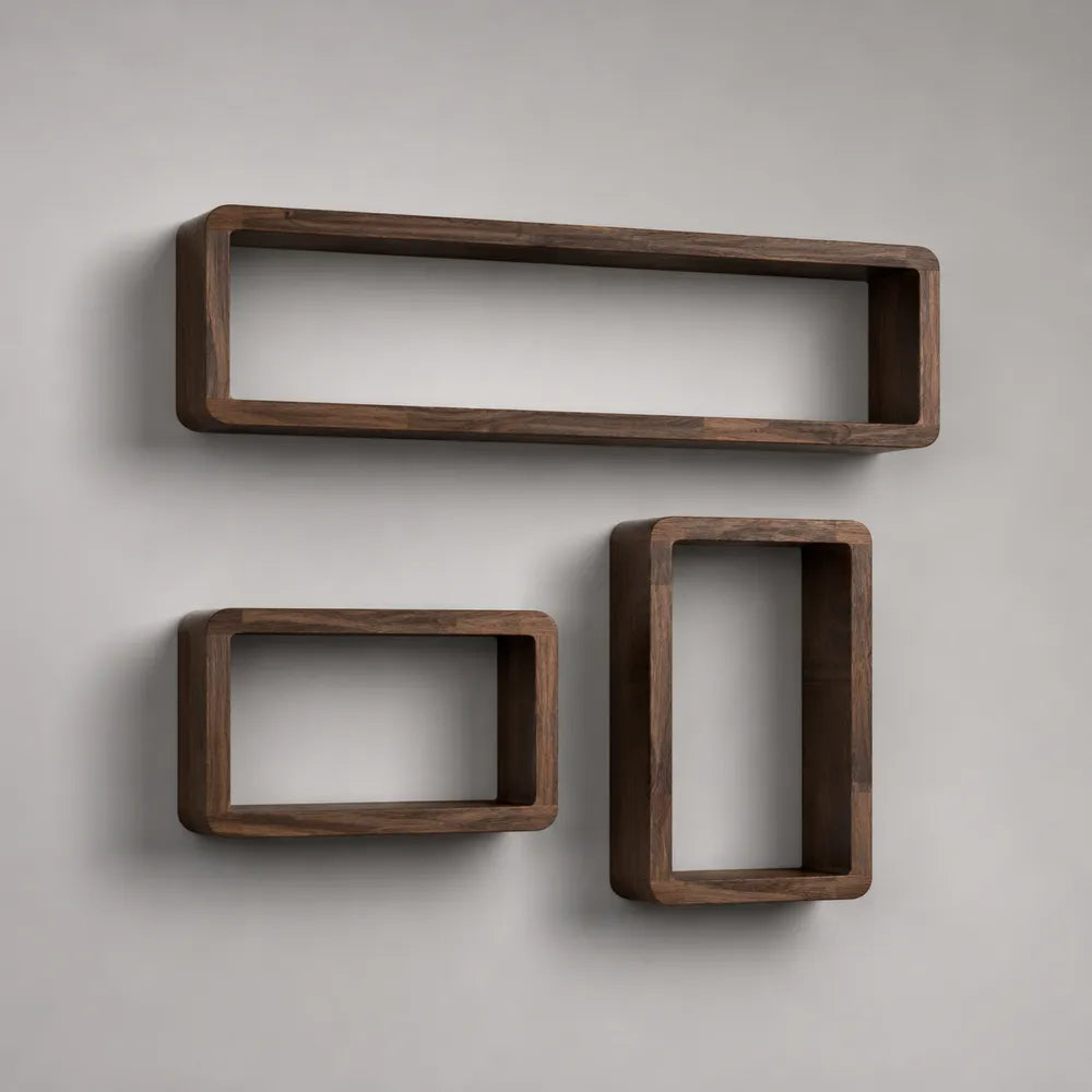 Étagères murales en MDF marron ensemble de 3 niches rectangulaires 120 x 20 x 60 cm