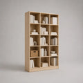 Bibliothèque rectangulaire MDF effet chêne naturel avec 15 compartiments ouverts 120 x 35 x 200 cm