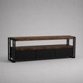 Meuble TV industriel marron et noir en MDF avec tiroirs et étagère 180x40x55 cm
