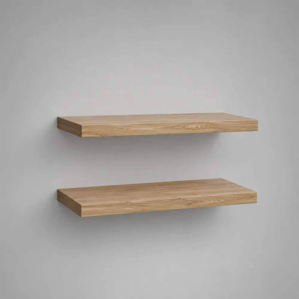 Lot de 2 étagères murales flottantes 120 cm en MDF effet bois beige forme rectangulaire