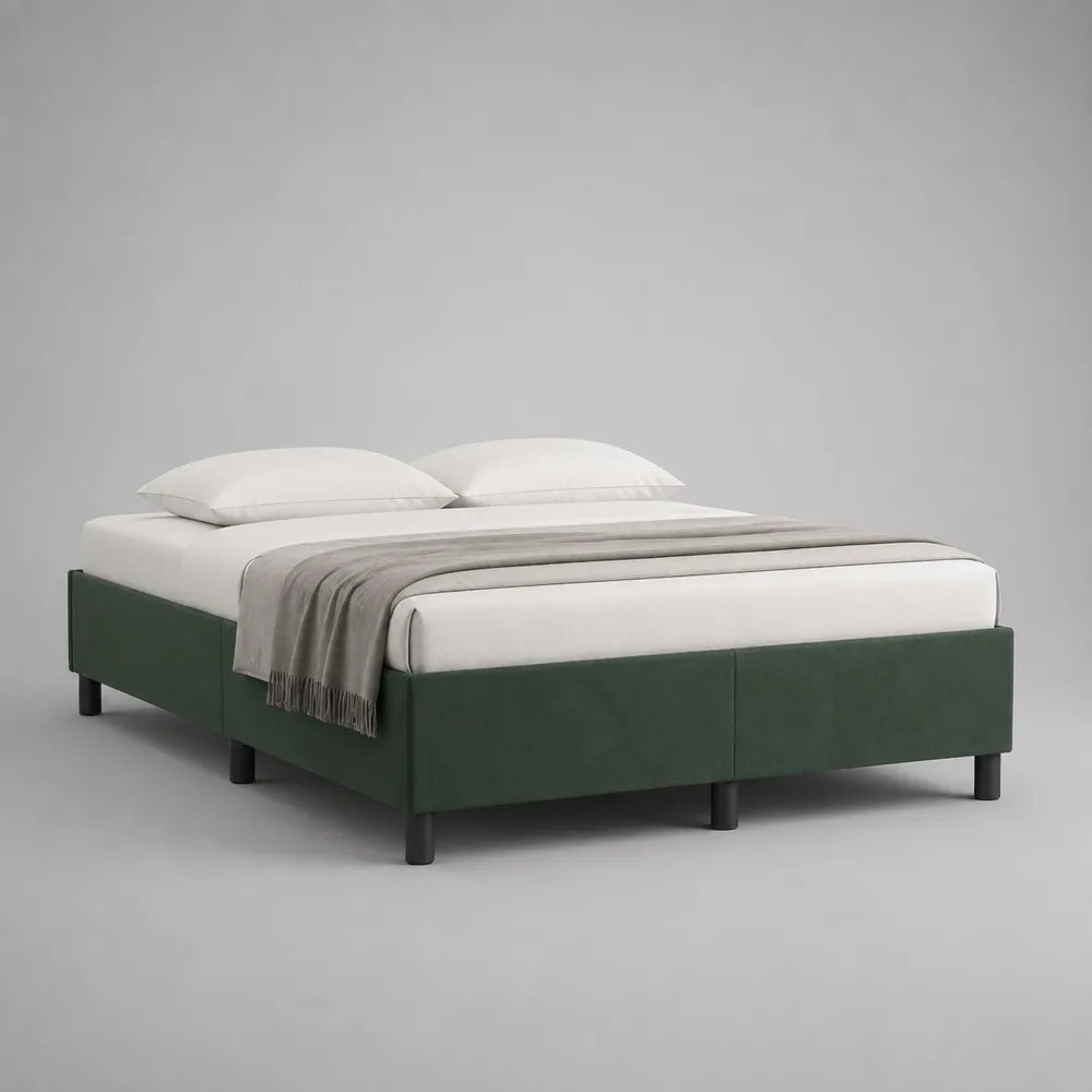 Lit double cadre de lit rembourré en tissu polyester vert sans tête de lit 160 x 200 cm