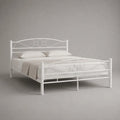 Lit double cadre de lit en acier blanc avec tête et pied de lit décoratifs 160 x 200 cm