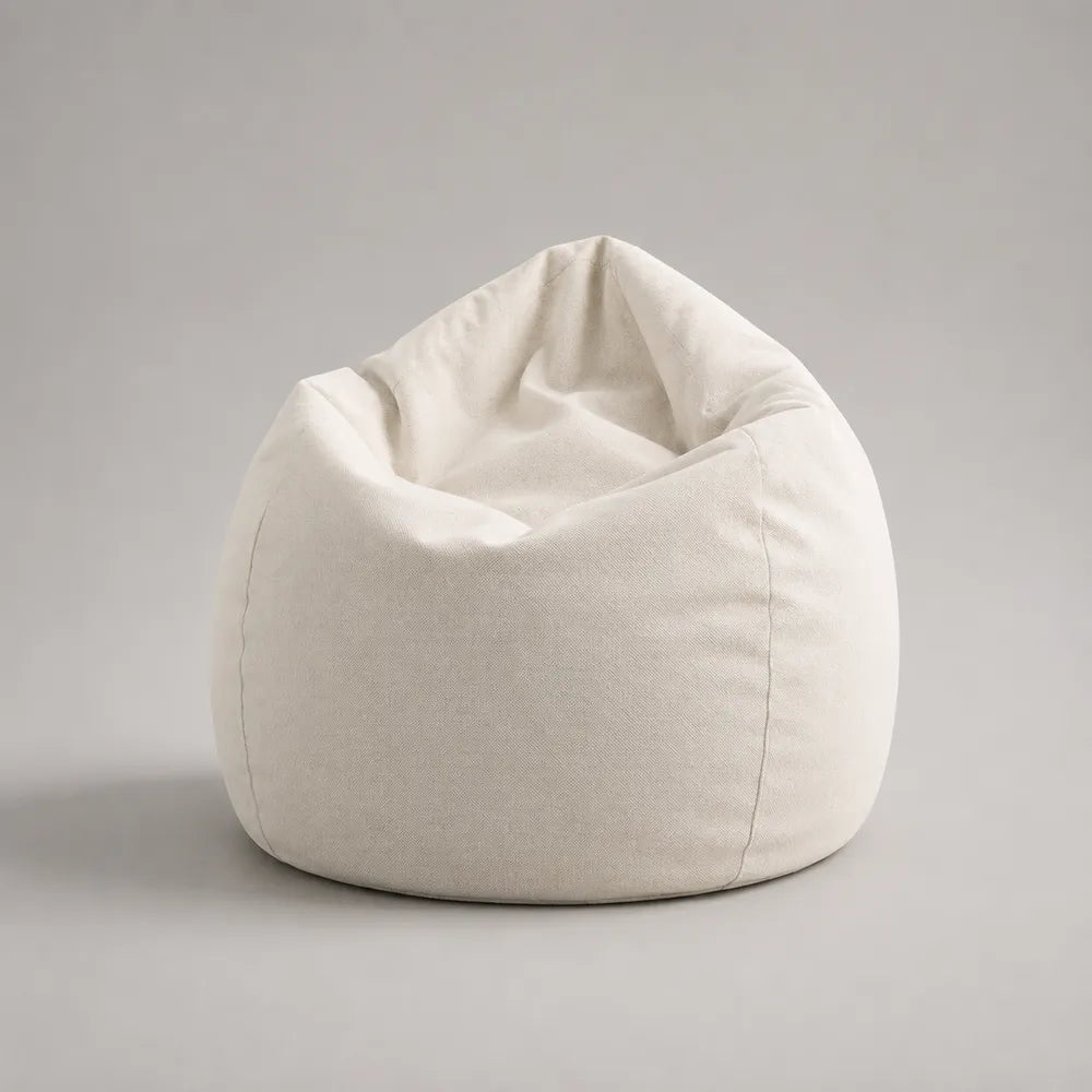 Pouf rond en tissu polyester beige avec rembourrage souple 80 x 80 x 70 cm