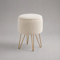 Pouf rond beige en tissu polyester bouclé avec pieds en acier doré 45x45x45 cm