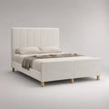 Lit double rembourré en tissu polyester blanc avec tête de lit verticale 160 x 200 cm